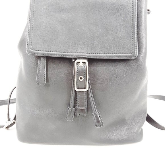 Coach Black Leather Vintage Backpack With Drawstring & Buckle Closure Adjustable - Picture 6 of 11